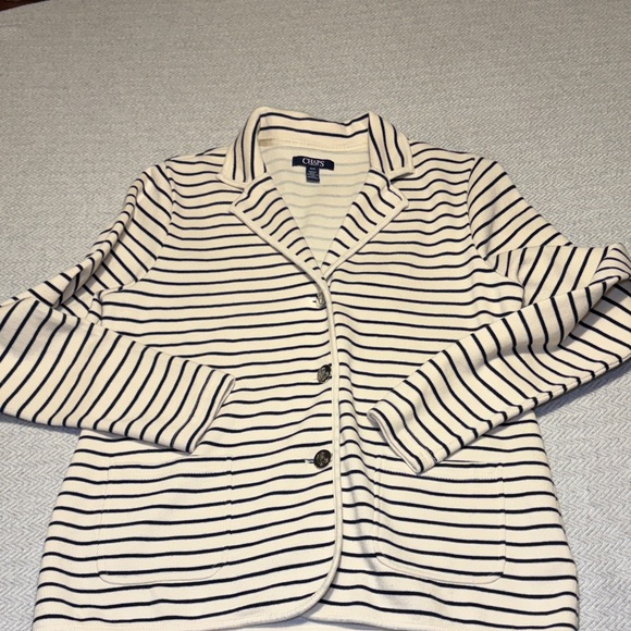 Chaps Jackets & Blazers - Chaps Ralph Lauren Knitted Nautical Striped Blazer . Size Petite Large